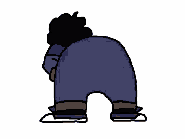 a cartoon of a man with a big butt wearing blue pants and sneakers .