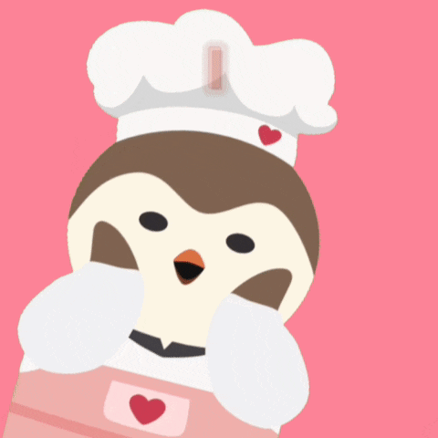 a penguin wearing a chef 's hat says i love iti