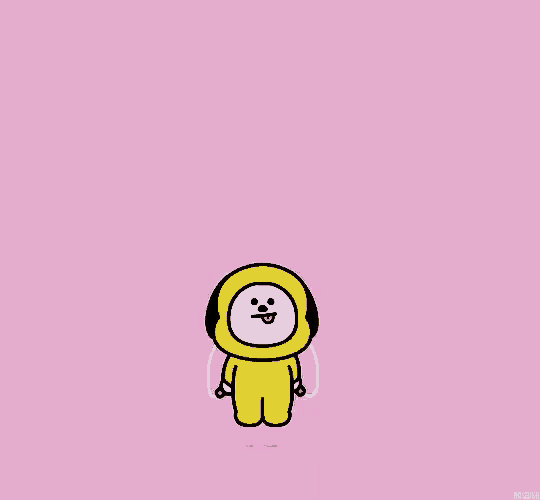 a cartoon character is standing on a pink background .