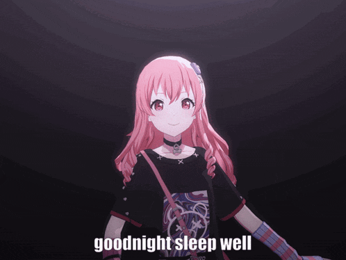 a picture of a girl with pink hair and the words goodnight sleep well