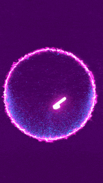 a purple background with a yellow circle in the middle and a purple circle around it