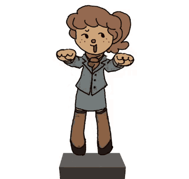 a cartoon of a woman standing on a pedestal .