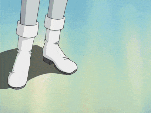 a cartoon character says it is wonderful while wearing white boots and blue boots