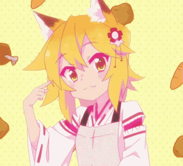 a girl with fox ears and a flower on her head