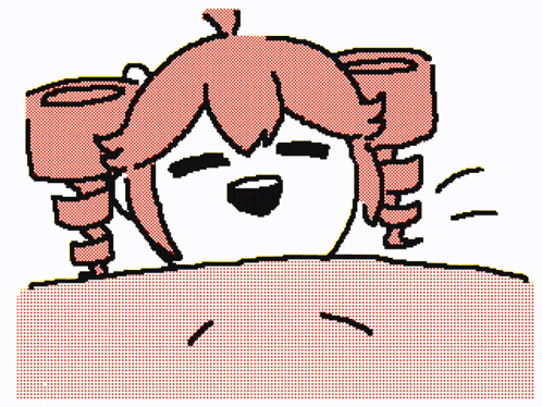 a pixel art drawing of a girl with pink hair and braids