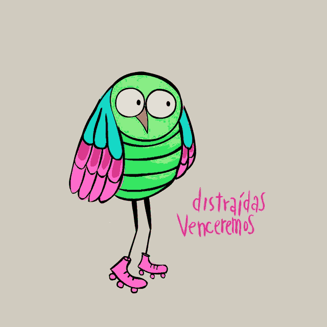 a cartoon of an owl wearing roller skates and the words distraidas venceremos