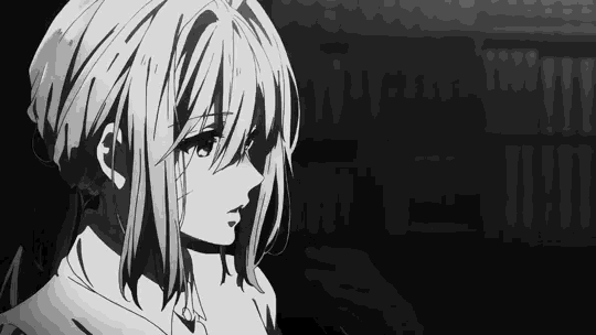 a black and white drawing of a girl 's face with a bookshelf in the background .