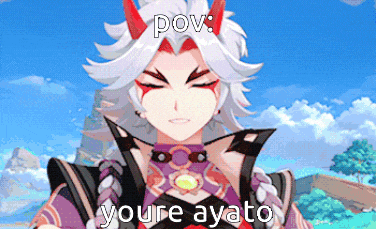 a cartoon character with horns and the words pov you 're ayato on it