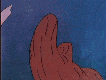 a cartoon elephant is standing next to another elephant laying on the ground