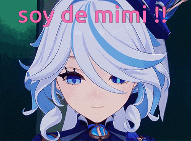 a close up of a anime character with the words soy de mimi written above her