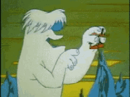 a cartoon drawing of a yeti holding a sandwich