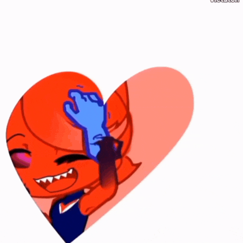 a cartoon drawing of a red fox with a blue hand in a heart