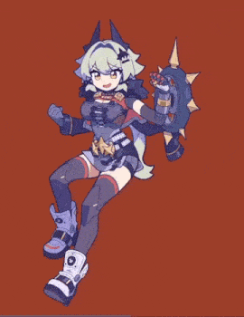 a cartoon drawing of a girl with horns and spikes