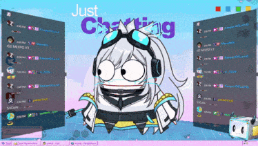 a screen shot of a cartoon character with the words just chatting in the background