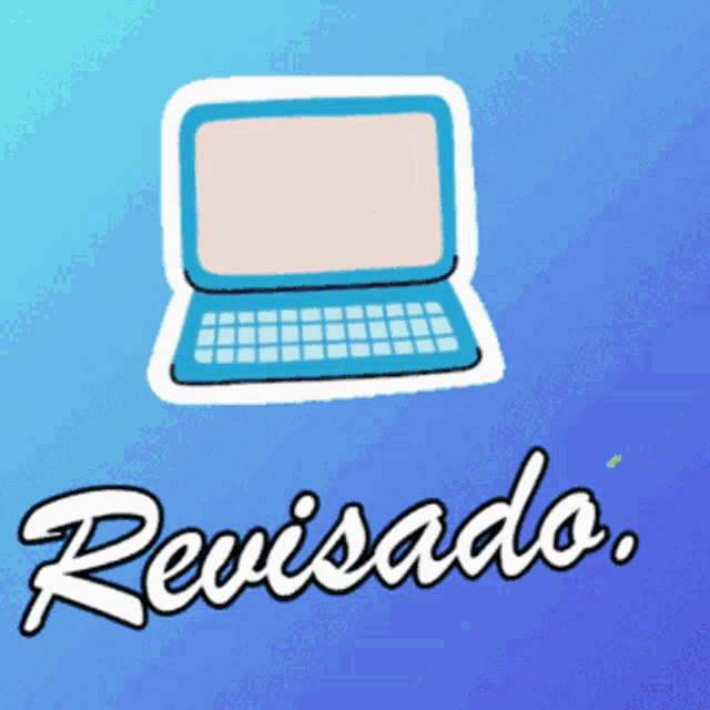 a blue laptop with revisado written below it