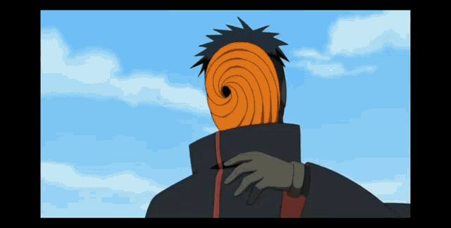 a cartoon character wearing a mask with a swirl on it