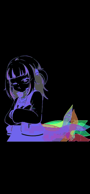 a drawing of a girl with a rainbow tail on a black background .