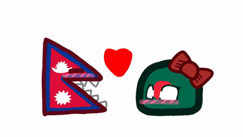 a drawing of a nepal flag and a green ball with a bow on it