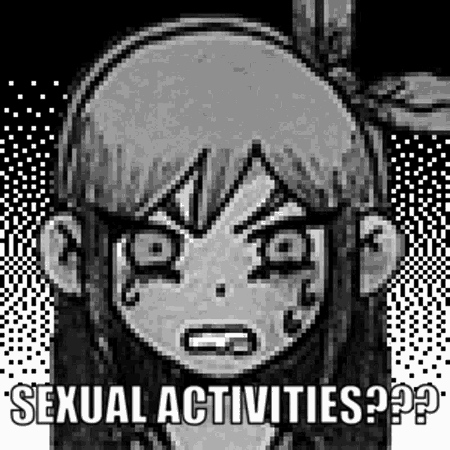 a black and white drawing of a girl with the words sexual activities written below her .