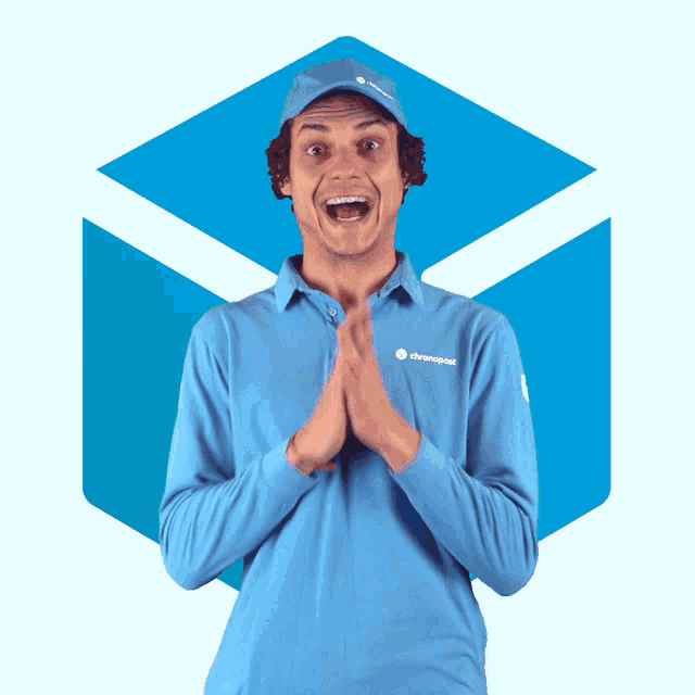 a man in a blue shirt that says chronopost