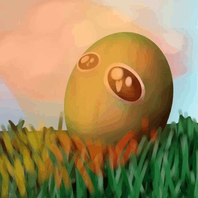 a cartoon drawing of a yellow egg with eyes on it