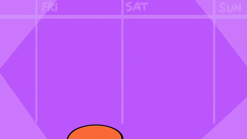a cartoon of a man with his hands in the air with the days of the week on the purple background