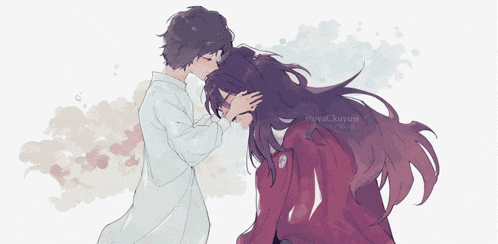 a drawing of a girl hugging a boy with the name eva written on the bottom
