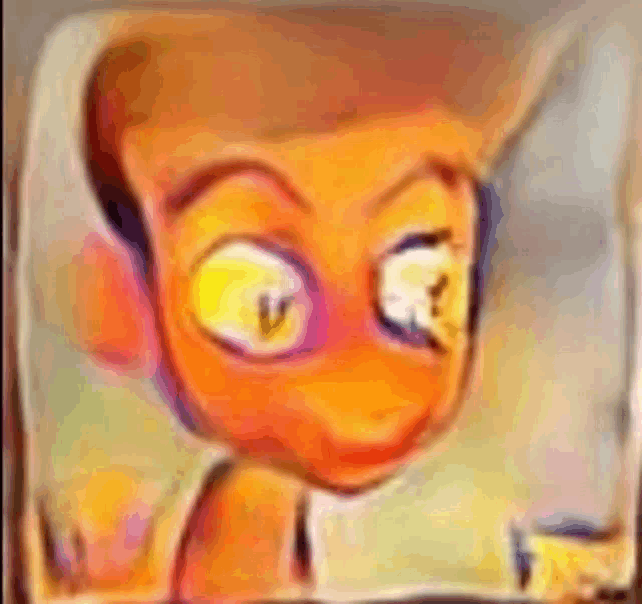 a close up of a cartoon character 's face with big eyes