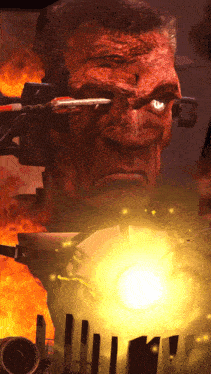 a man with blood on his face is holding a gun