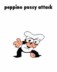 a pixel art of a chef with the words peppino pussy attack below him