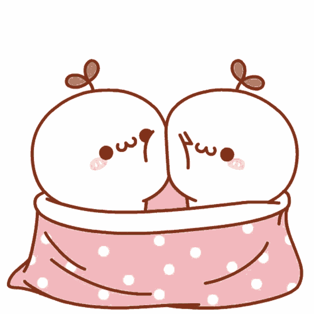 a cartoon drawing of two balls hugging each other with a pink heart above them