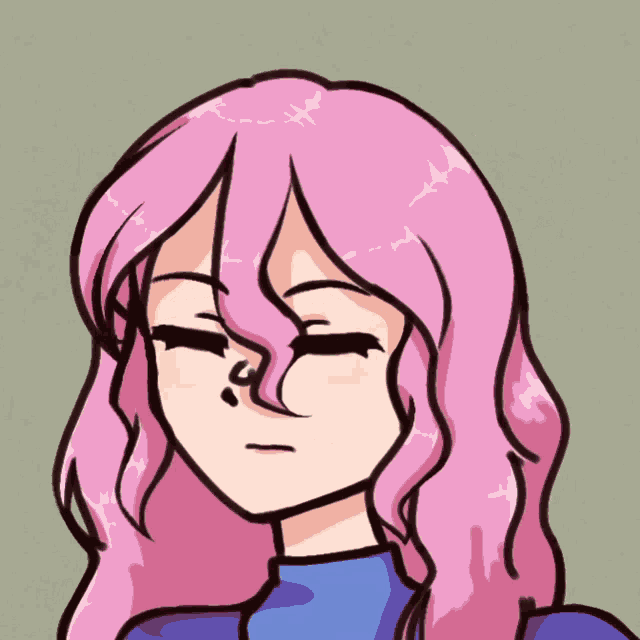 a cartoon drawing of a girl with pink hair