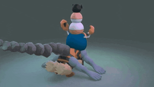 a cartoon character is stacked on top of each other with angry faces on them