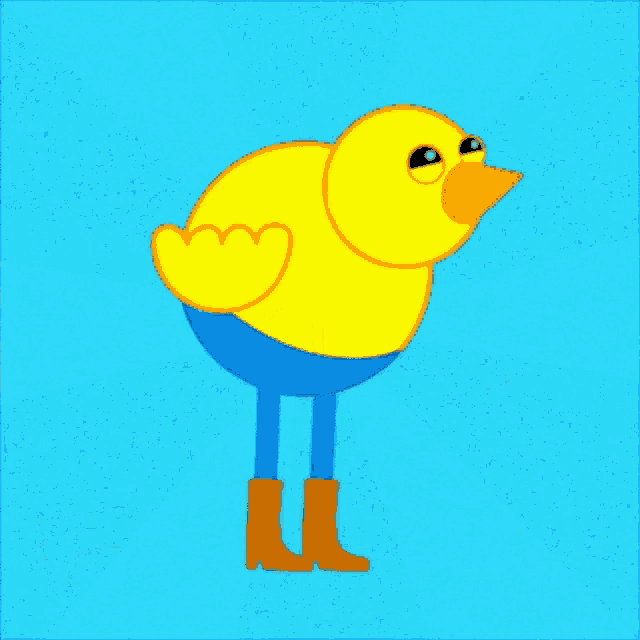 a cartoon duck with blue pants and boots is running on a blue background
