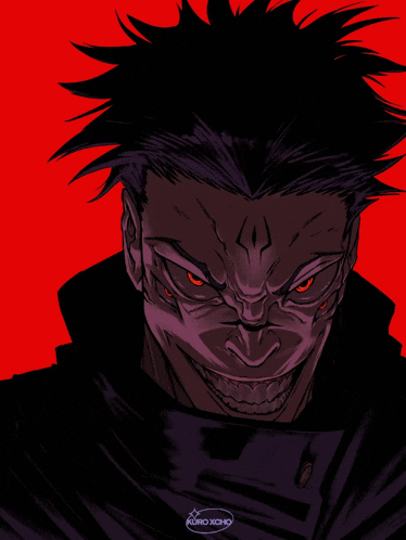 a drawing of a man with red eyes and the name kuro xcho