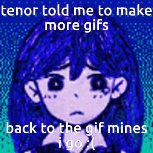 a cartoon of a girl with blue hair and the words tenor told me to make more gifs