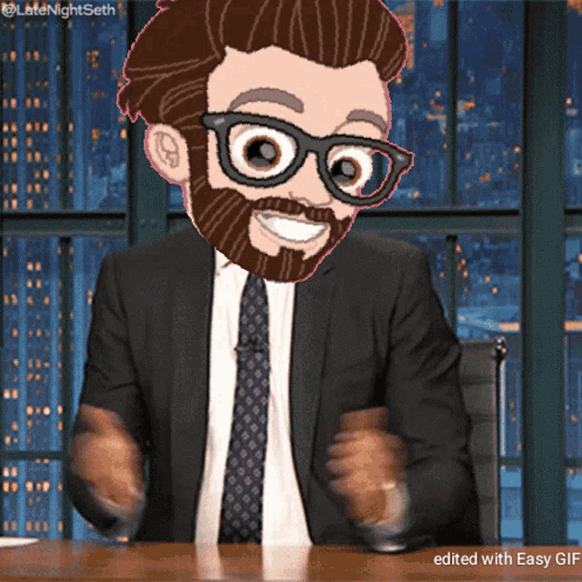a cartoon of a man in a suit and tie with glasses