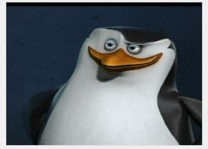 a close up of a cartoon penguin with a serious look on his face