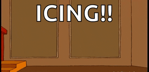 a cartoon character with the word icing on the bottom