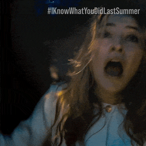 a woman with her mouth open and #iknowwhatyou didlastsummer written on the bottom