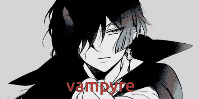 a black and white drawing of a vampire with the word vampire below him