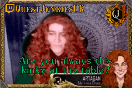 a quest junkie uk advertisement with a picture of a woman and the words are you always this kinky at the table