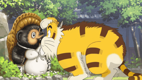 a cartoon drawing of a bear and a cat