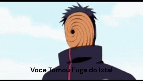 a cartoon character with a mask on his face and the words " voce tomou fuga do ixtal " on the bottom