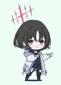 a chibi drawing of a girl with short hair and a star on her forehead .