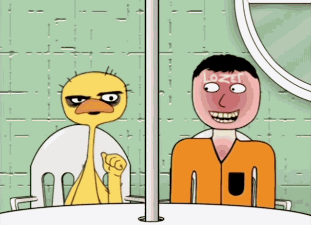 a cartoon of a duck and a man with the word lozer written on his face