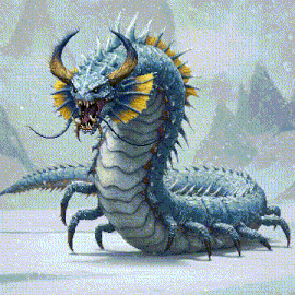 a pixel art of a monster with horns and sharp claws