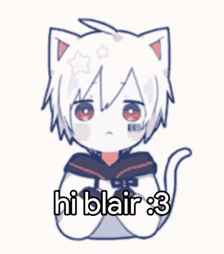 a cartoon of a cat with the words hi blair written on it