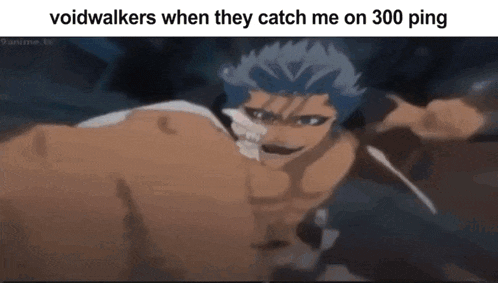 a man with blue hair is fighting another man in a cartoon .