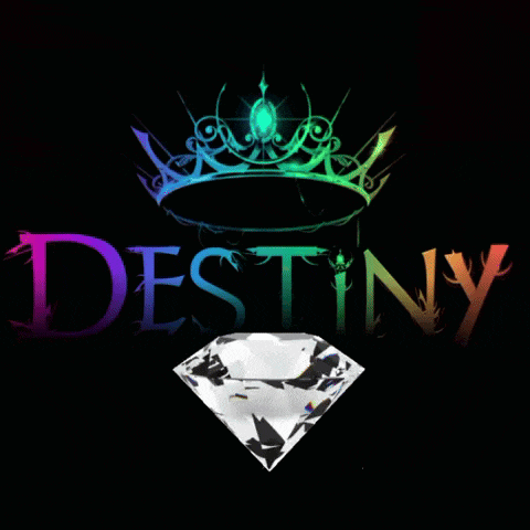 a rainbow colored destiny logo with a crown and diamond